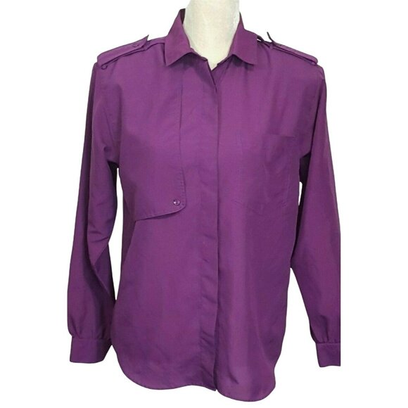 Vintage Diane Von Furstenberg Blouse Size M Button Down Long Sleeve Shirt Purple - Picture 2 of 10